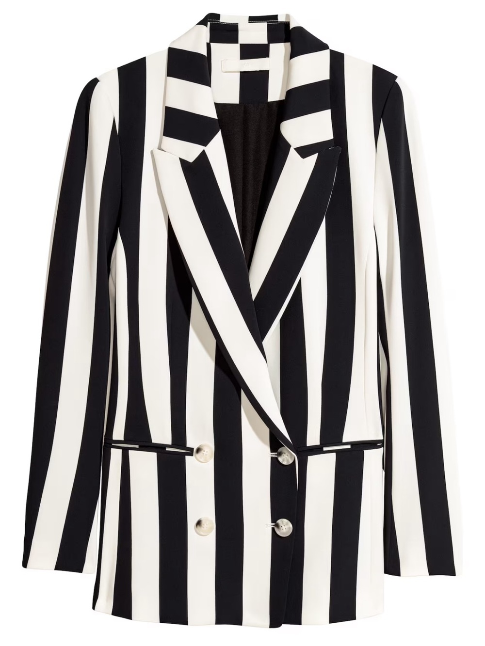 H&M Blue and White Vertical Stripe Double-Breasted Blazer